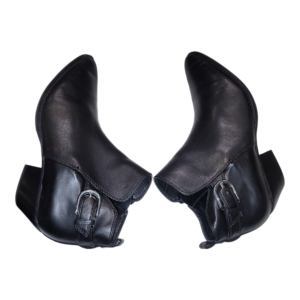SAM EDELMAN, BLACK LEATHER 2" BLOCK HEEL  ANKLE BOOT SIZE 9.5, EUC - Picture 5 of 11